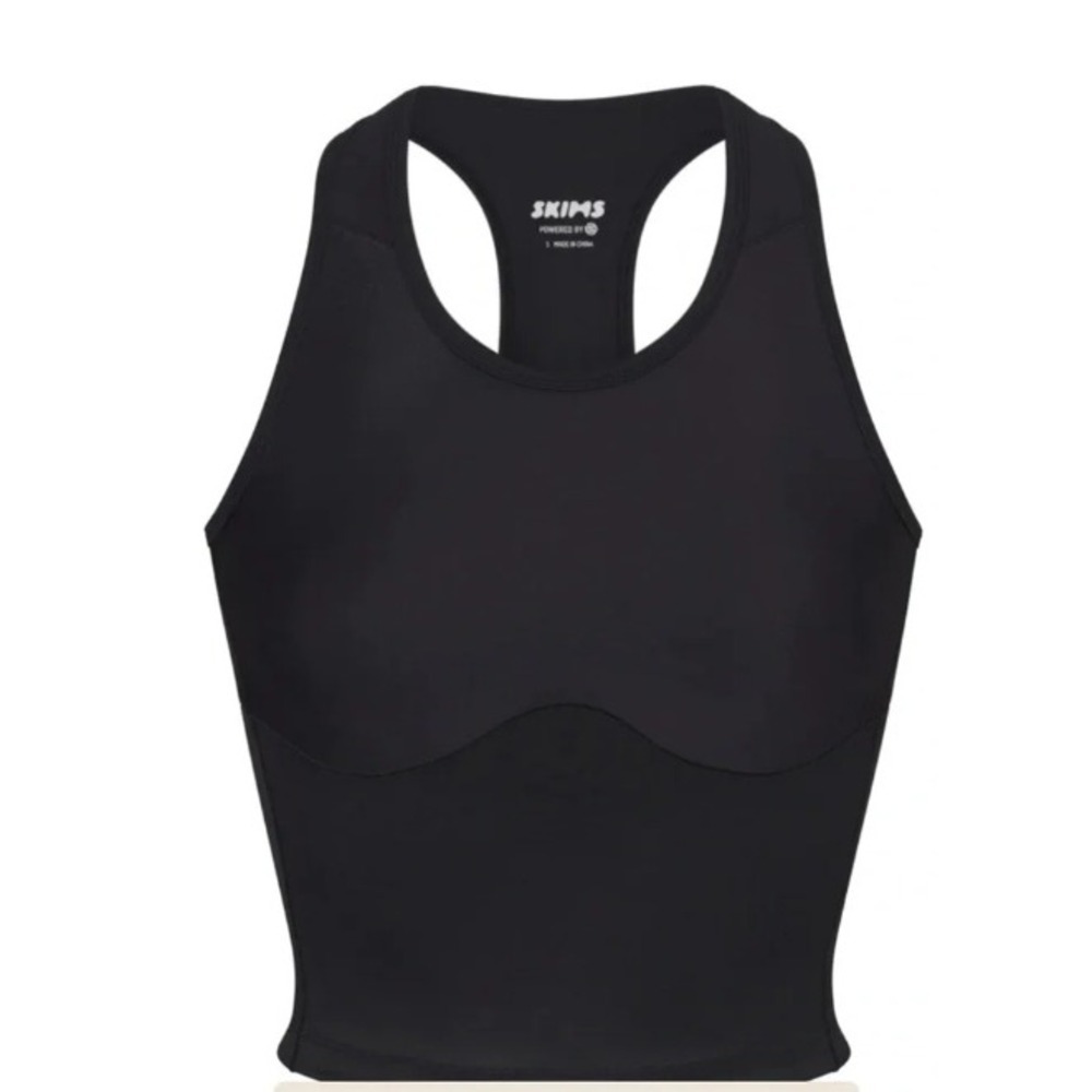 SKIMS Performance Racerback Tank Top Onyx Black Mesh Crop Top 2X